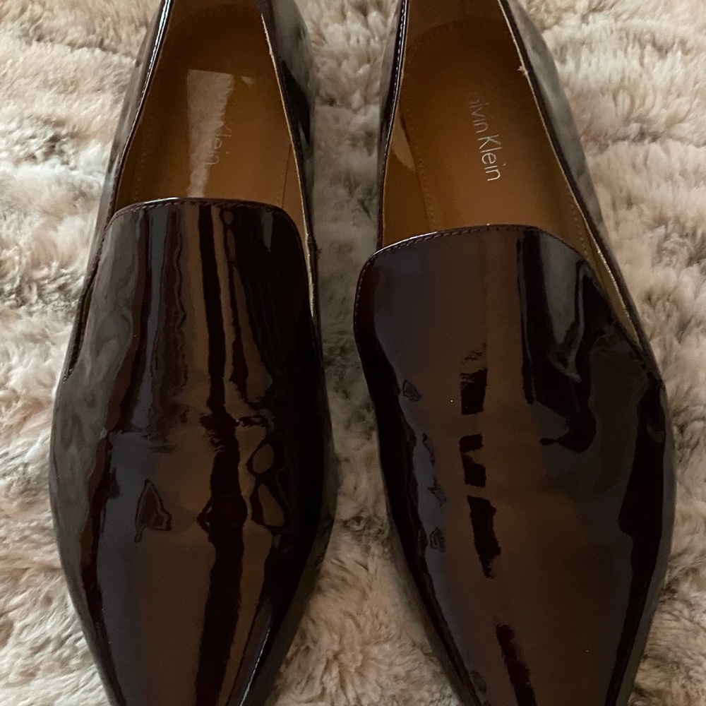 Calvin Klein Brown and Red Flats Loafers with Glossy Finish